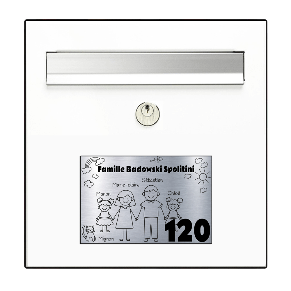 Plaque Boite aux Lettres Famille Acier Gravure Noire