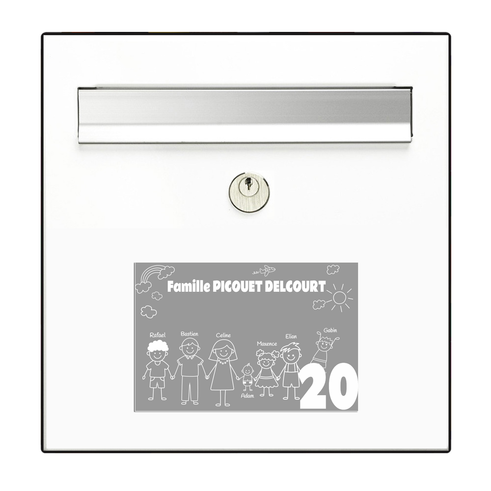 Plaque Boite aux Lettres Famille Grise Gravure Blanche