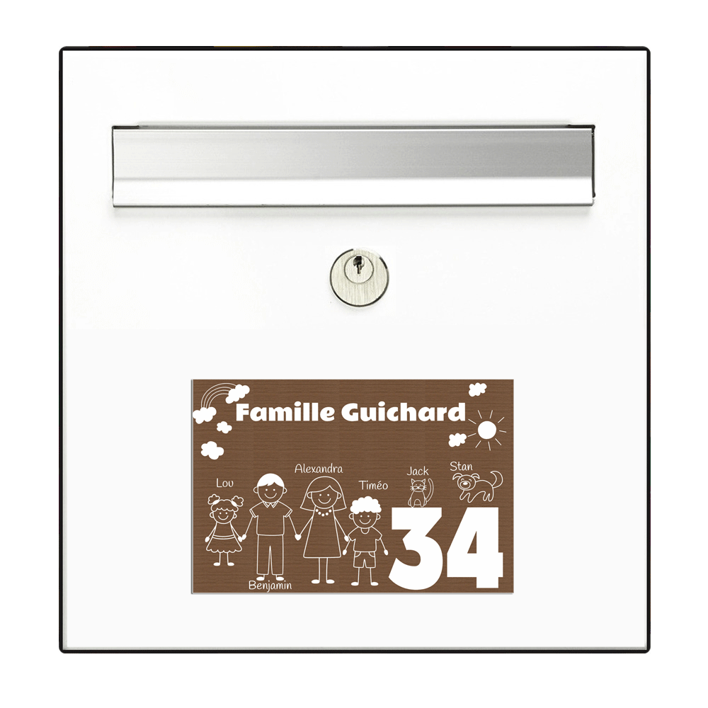 Plaque Boite aux Lettres Famille Noyer Gravure Blanche