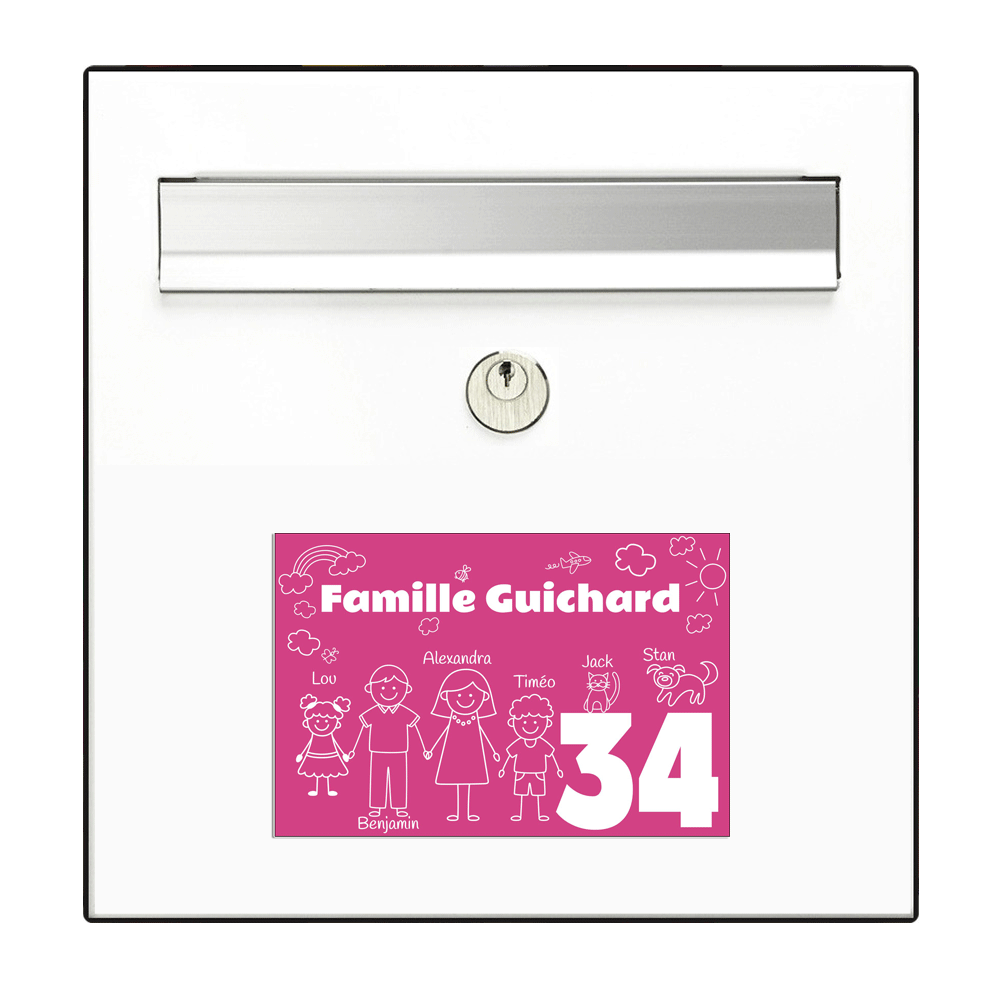 Plaque Boite aux Lettres Famille Rose Gravure Blanche