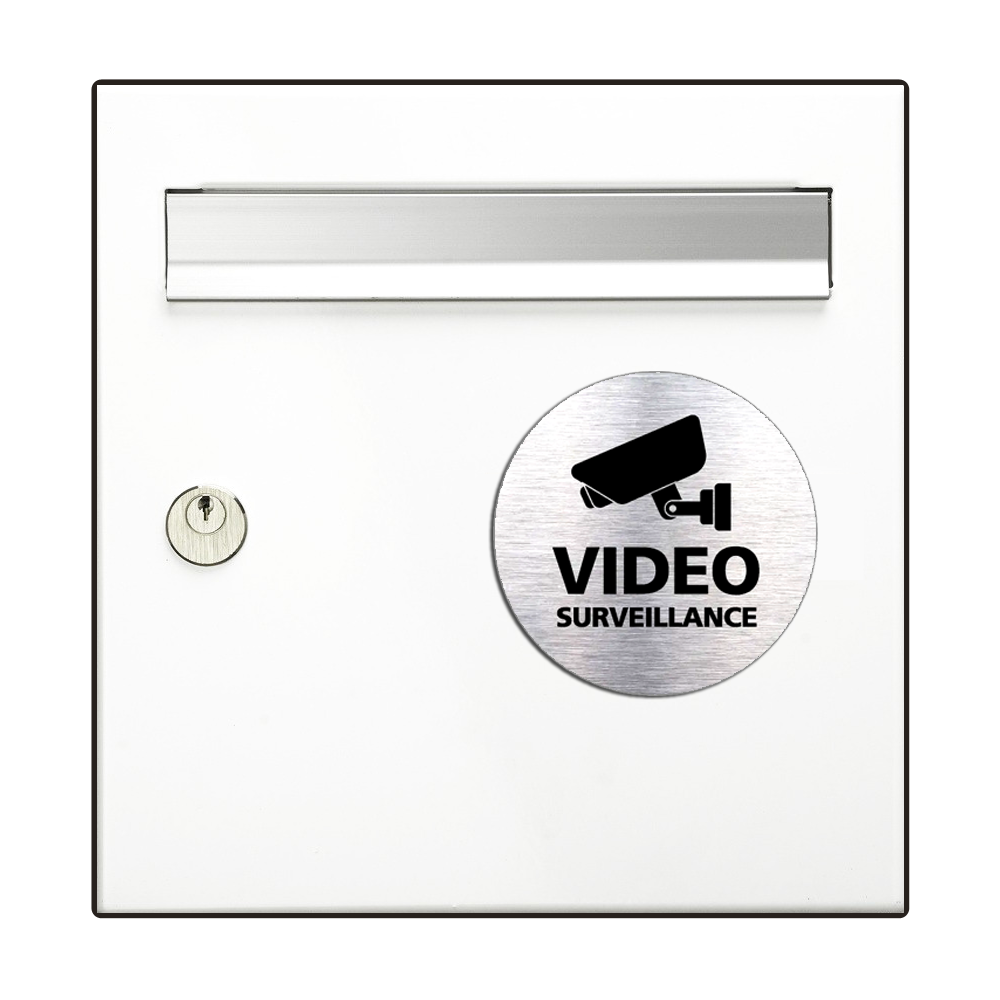 Plaque Adhésive Vidéo Surveillance Ronde 80mm Effet Acier Brossé
