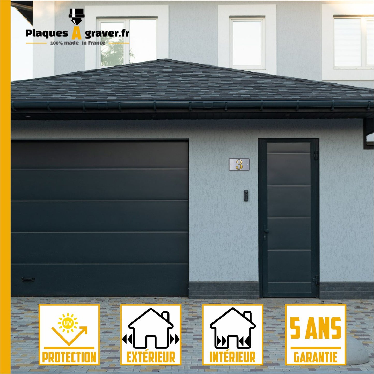 Plaque de Rue et Numéro de Maison Personnalisé Premium S1 Mini Acier Fond Or
