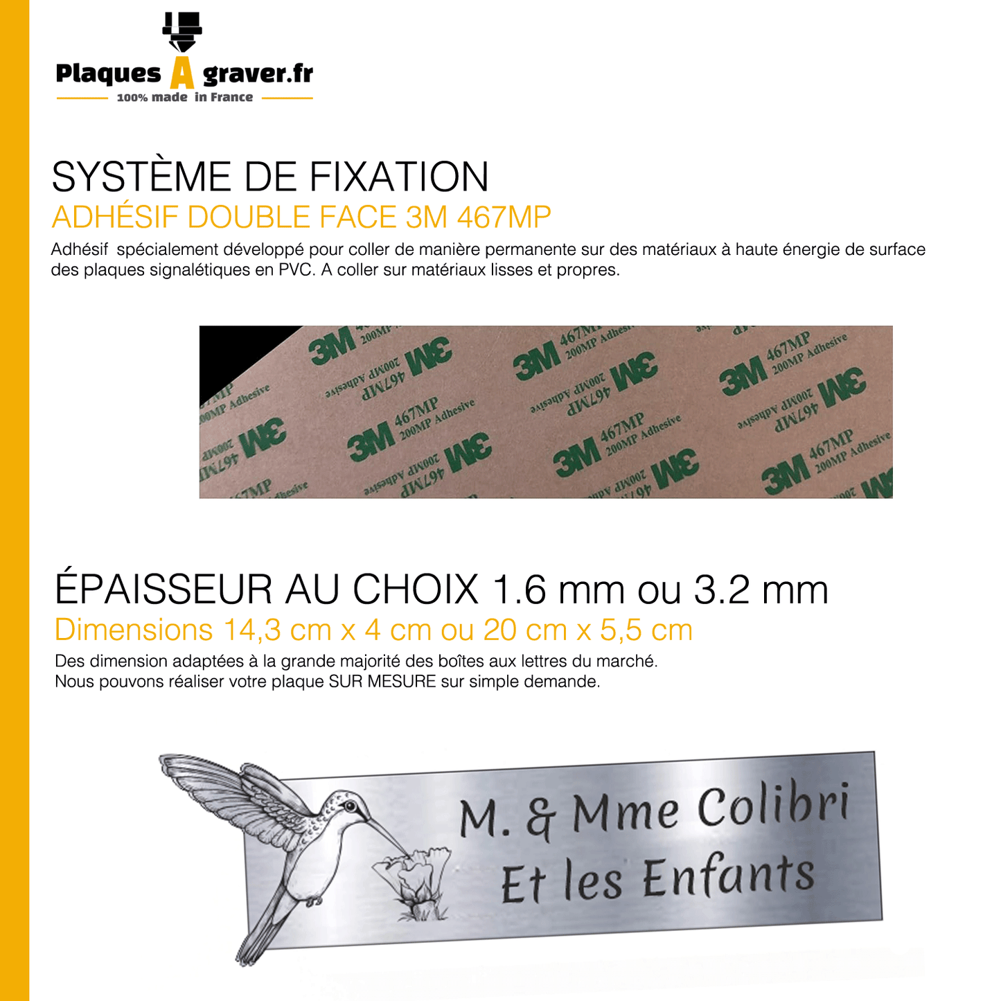 Plaque Boîte aux Lettres Adhésive – Colibri et Fleur 3D