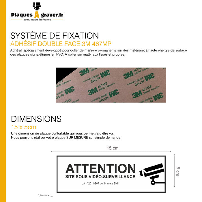 Adhesive Video Surveillance Plate White Black 150x50mm