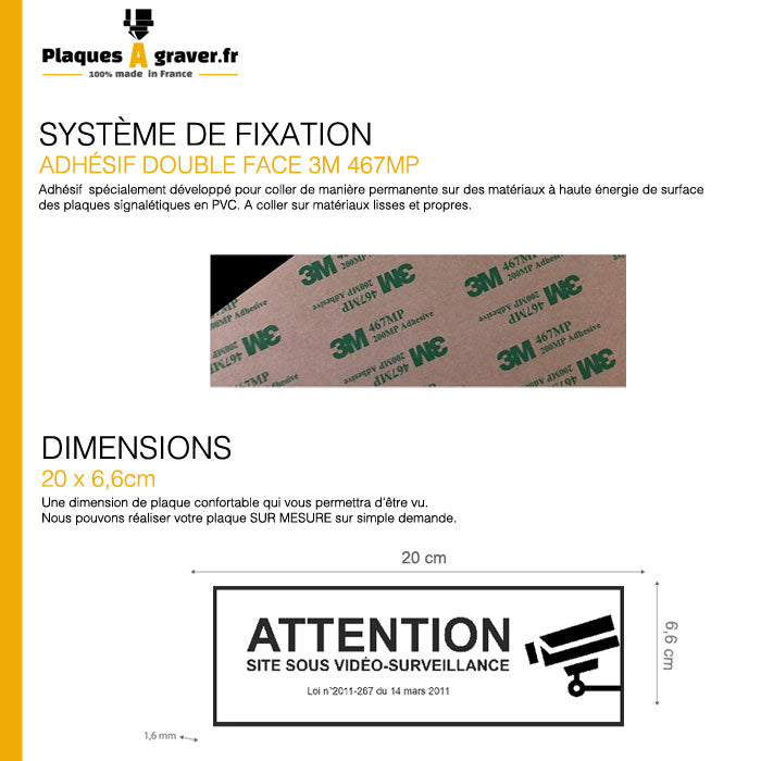 Adhesive Video Surveillance Plate White Black 200x66mm