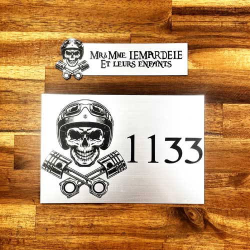 Engraving Original Letterbox Plate 3D Skull