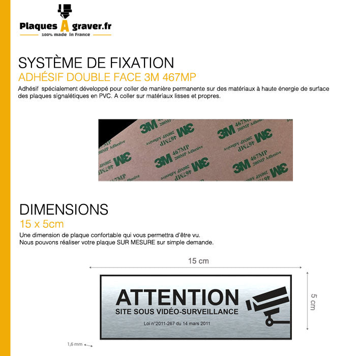 Plaque Vidéo Surveillance Adhésive Acier 150x50mm