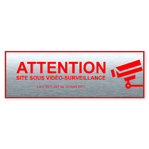 Adhesive Video Surveillance Plate Steel and Red Effect 200x66mm