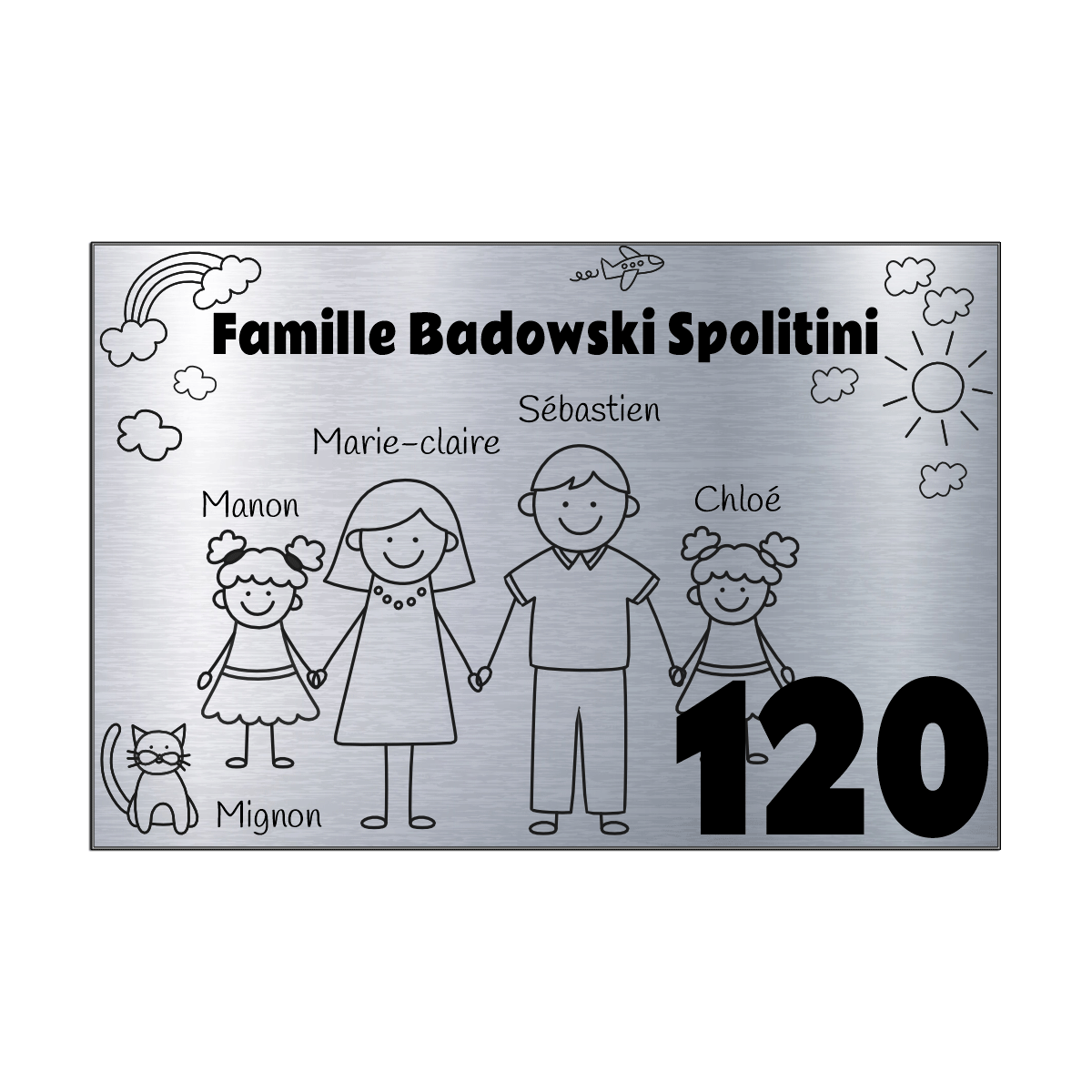 Plaque Boite aux Lettres Famille Acier Gravure Noire