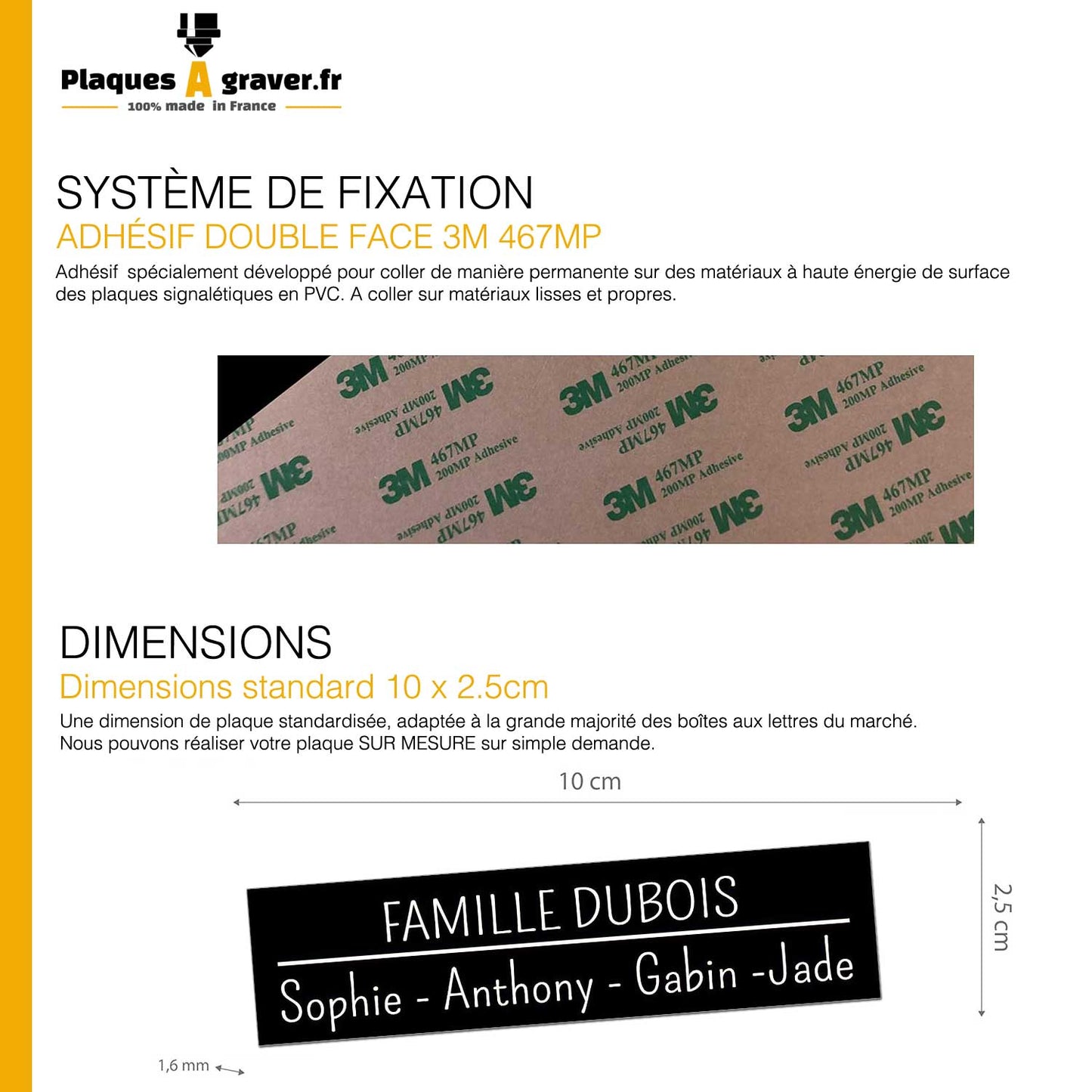 Plaque Famille HD – Boîte aux Lettres 100x25 mm – Adhésive