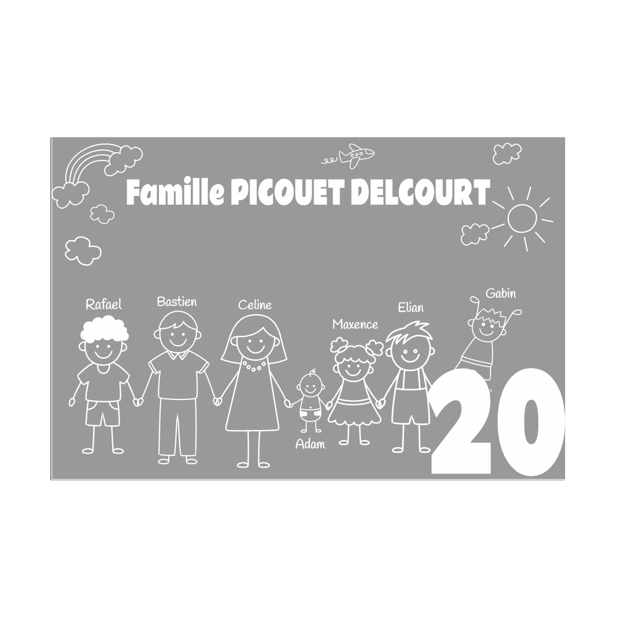 Plaque Boite aux Lettres Famille Grise Gravure Blanche