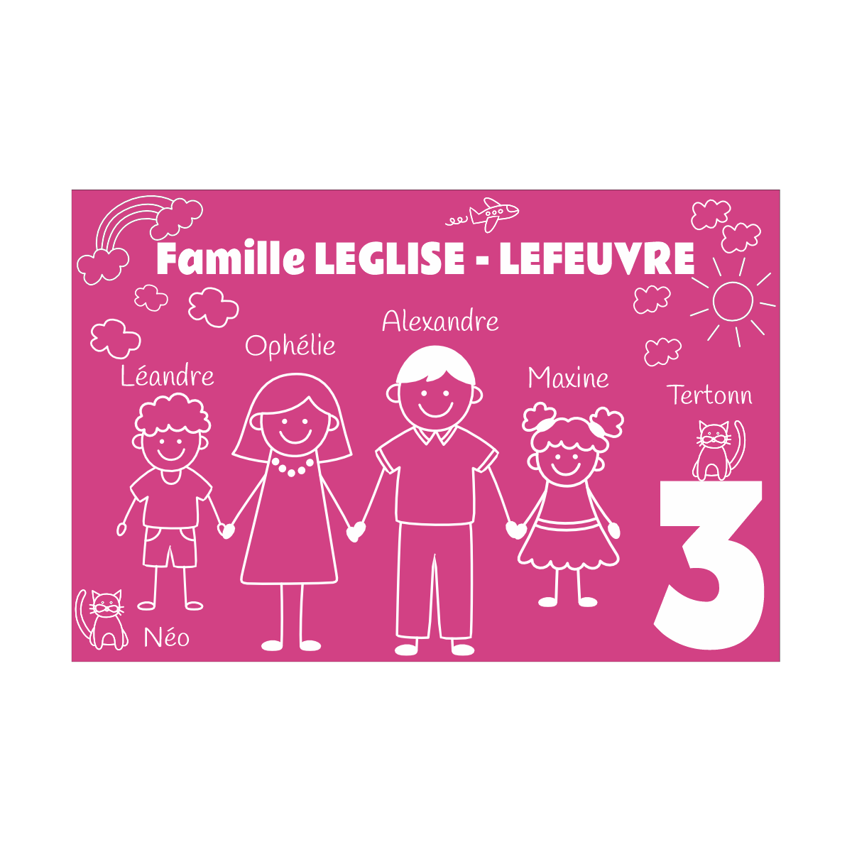 Plaque Boite aux Lettres Famille Rose Gravure Blanche