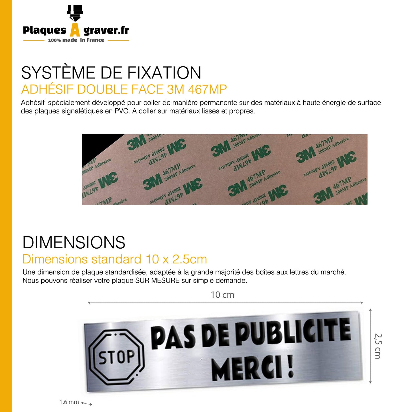 Plaque Boîte aux Lettres Adhésive – “Pas de Publicité Merci”