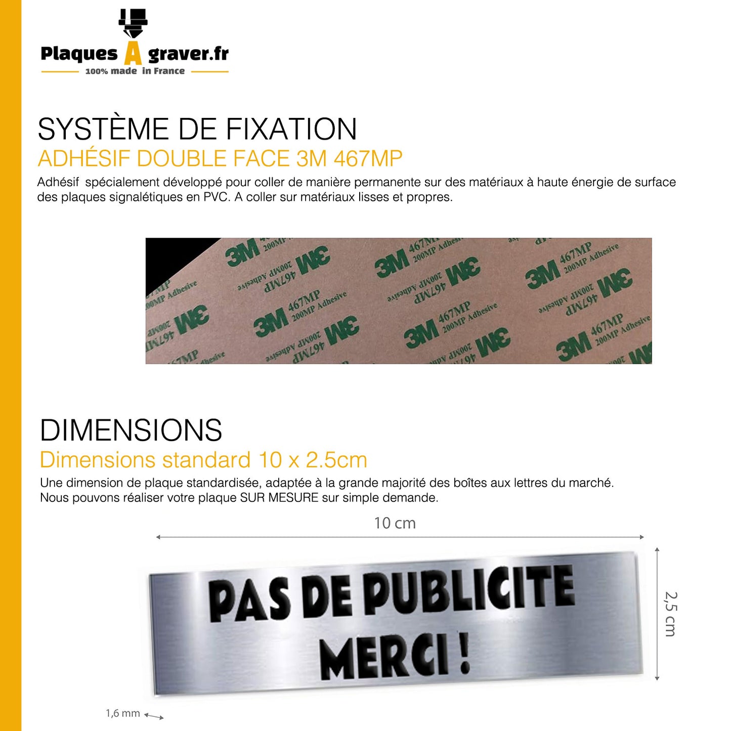 PAS DE PUBLICITE MERCI Plaque Adhésive Boite aux Lettres Acier