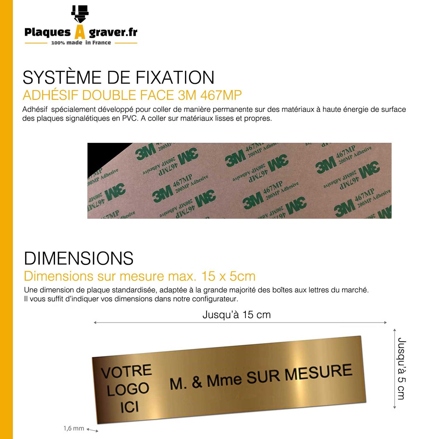 Plaque Gravée Sur Mesure 15cm x 5cm avec Logo + 5 Lignes