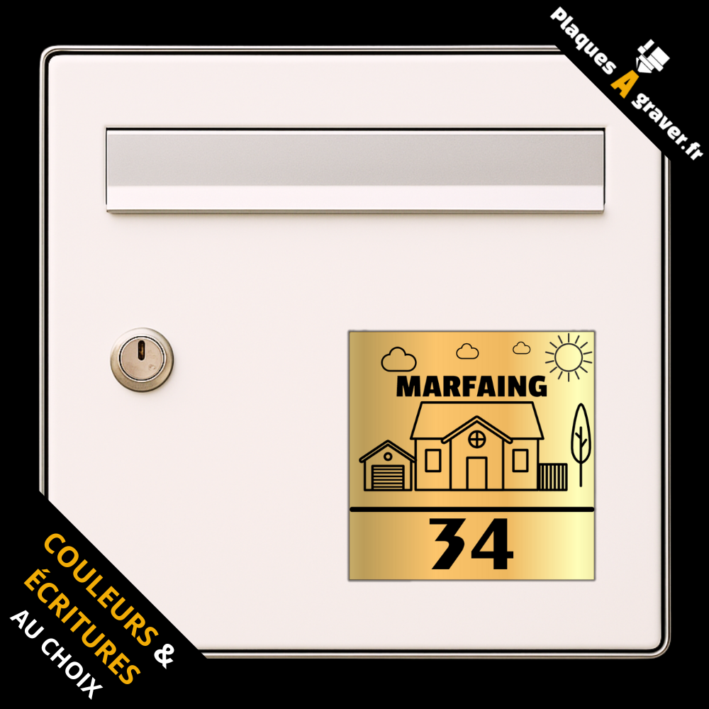 Plaque numéro de maison My Little House – modèle personnalisé avec numéro et nom, adhésif 3M ou fixation par perçage