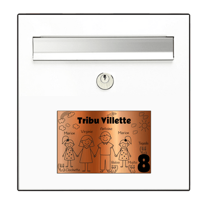 Plaque Boite aux Lettres Famille Cuivre Gravure Noire