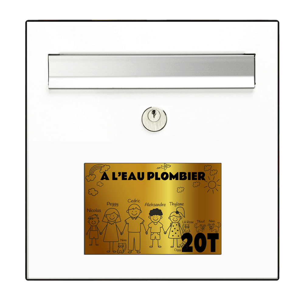 Plaque Boite aux Lettres Famille Or Gravure Noire