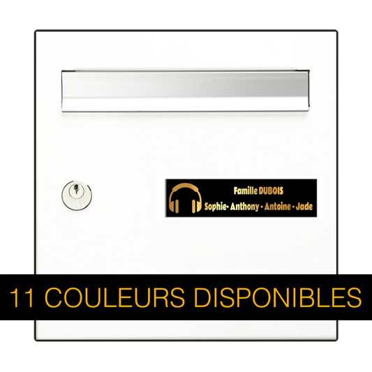Plaque Boîte aux Lettres Casque Musique 10x2,5 cm – Gravée et Personnalisée