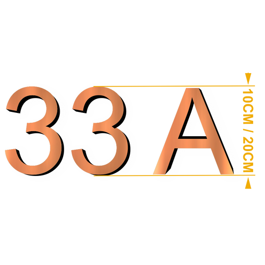 Chiffre & Lettre ARIAL 3,2mm adhésif CUIVRE 10cm ou 20cm