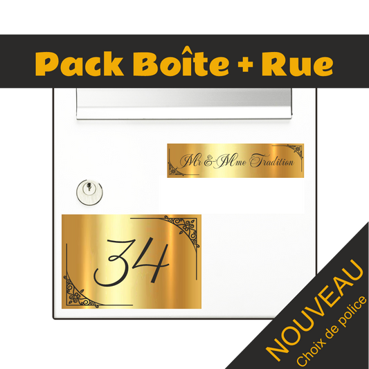 Coffret Tradition 1 – 2 Plaques : Boîte aux Lettres + Numéro de Rue Adhésif