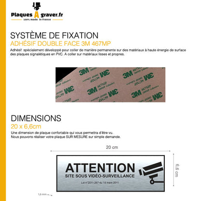Plaque Vidéo Surveillance Adhésive Acier 200x66mm