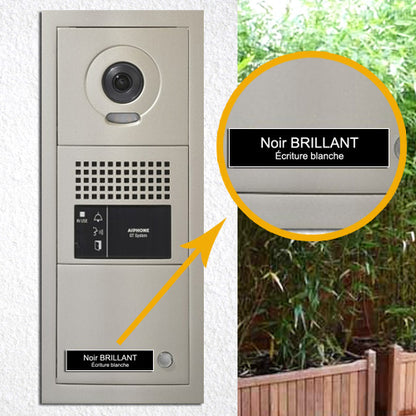 Plaque de Porte Appartement Sonnette Interphone Noir Brillant et Blanc
