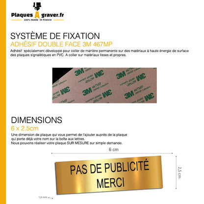 NO ADVERTISING Sign for Mailbox 60x25mm Gold Effect 