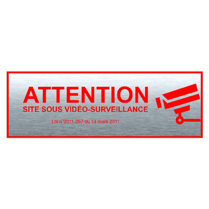 Adhesive Video Surveillance Plate Steel and Red Effect 150mmx50mm