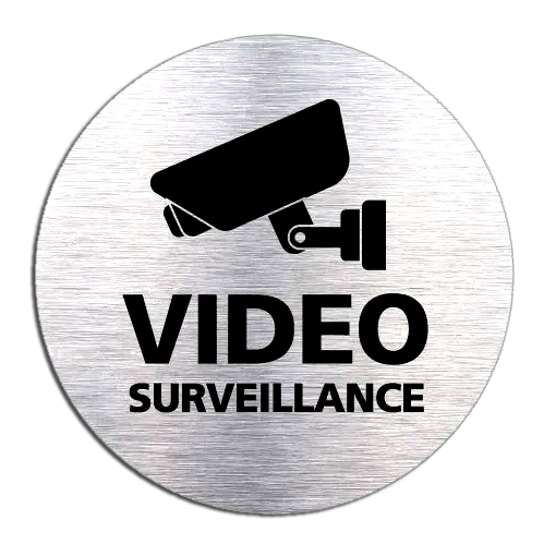 Plaque Adhésive Vidéo Surveillance Ronde 60mm Effet Acier Brossé