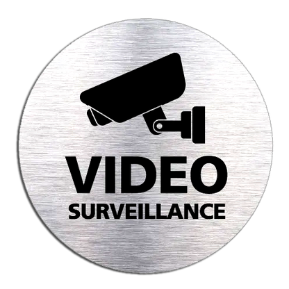 Plaque Adhésive Vidéo Surveillance Ronde 60mm Effet Acier Brossé