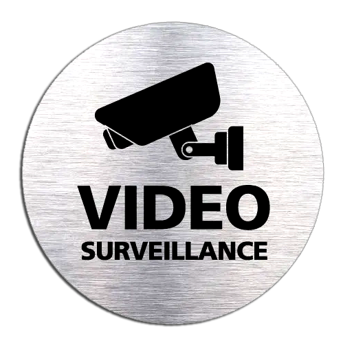 Plaque Adhésive Vidéo Surveillance Ronde 80mm Effet Acier Brossé