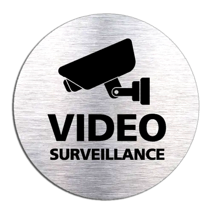 Plaque Adhésive Vidéo Surveillance Ronde 80mm Effet Acier Brossé