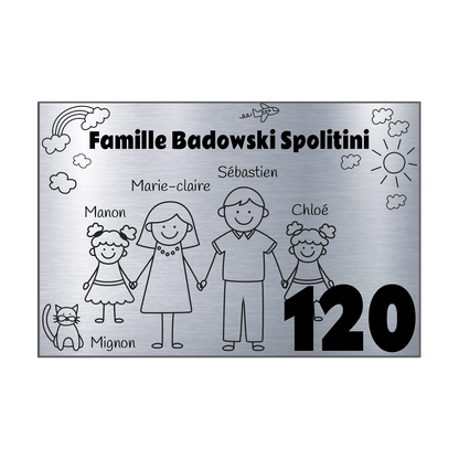 Plaque Boite aux Lettres Famille Acier Gravure Noire
