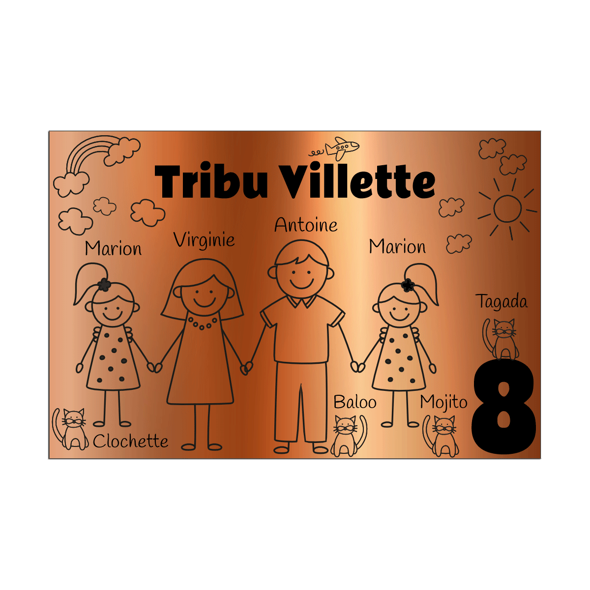 Plaque Boite aux Lettres Famille Cuivre Gravure Noire