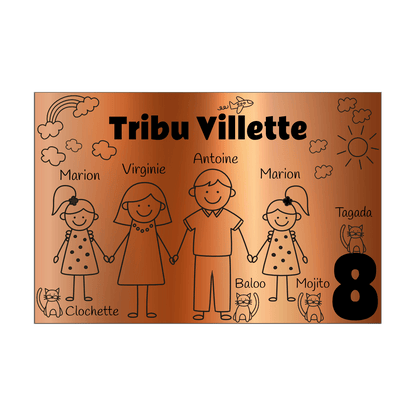 Plaque Boite aux Lettres Famille Cuivre Gravure Noire