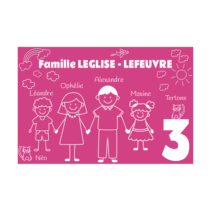 Plaque Boite aux Lettres Famille Rose Gravure Blanche