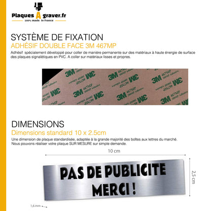 PAS DE PUBLICITE MERCI Plaque Adhésive Boite aux Lettres