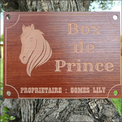 Plaque Propriétaire Box Cheval Personnalisable 200x150mm