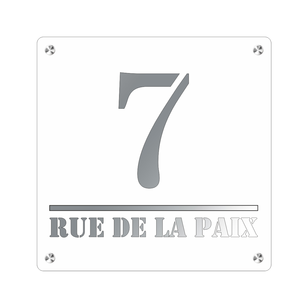 Plaque de Rue et Numéro de Maison Personnalisé Premium S1 Blanc Fond Miroir