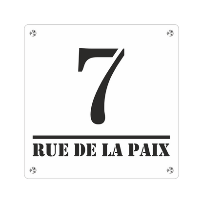 Plaque de Rue et Numéro de Maison Personnalisé Premium S1 Blanc Fond Noir