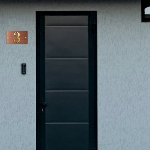 Premium Personalized Street Sign and House Number S1 Mini Brushed Copper Gold Background 