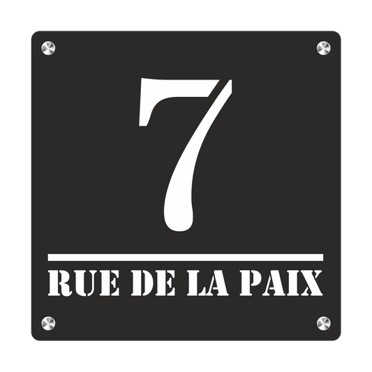 Plaque de Rue et Numéro de Maison Personnalisé Premium S1 Noir Fond Blanc - PlaquesAgraver.fr