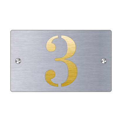 Premium Personalized Street Sign and House Number S1 Mini Brushed Steel Gold Background 