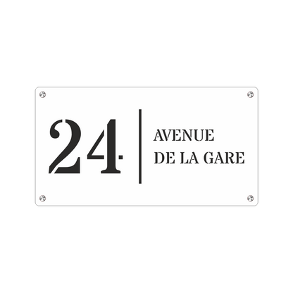Numéro de Rue Moderne PREMIUM S2 à Fixer - Blanc Fond Noir