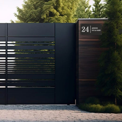 Numéro de Rue Moderne PREMIUM S2 à Fixer - Noir Fond Acier - PlaquesAgraver.fr