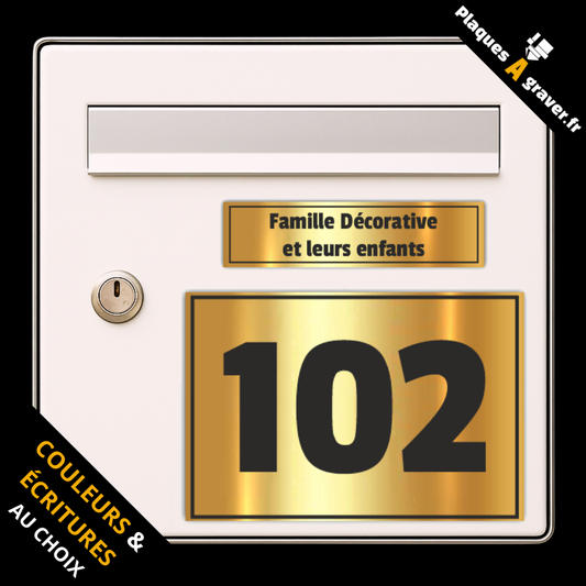 Coffret 2 plaques personnalisables assorties modèle Déco 1 – plaque boîte aux lettres et numéro de rue – fabrication Plaques à Graver