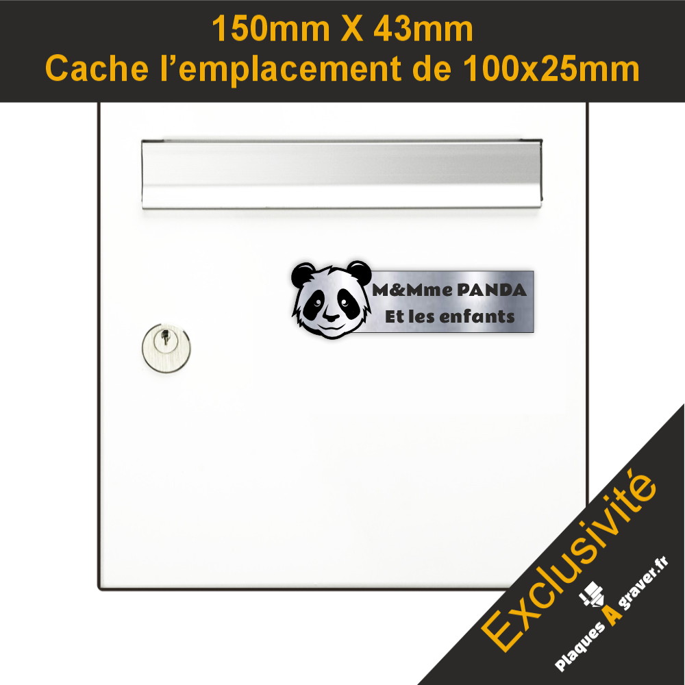 Plaque Boite aux Lettres PANDA 3D PVC Acier Brossé