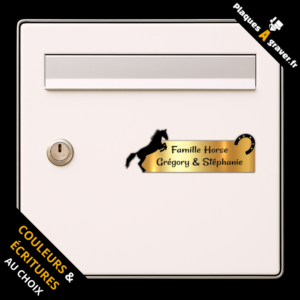 Plaque de boîte aux lettres personnalisée avec cheval et fer à cheval en découpe – gravure au laser Plaques à Graver
