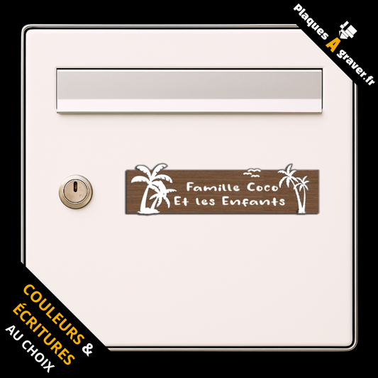 Plaque de boîte aux lettres personnalisée avec logo cocotiers modèle Tropiques – gravure au laser Plaques à Graver